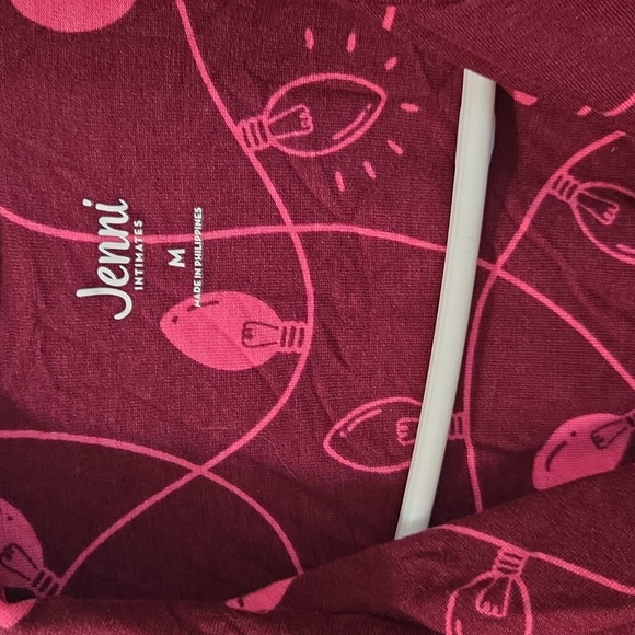 Nwt Jenni Women's Long Sleeve Dress in Burgundy and Pink Pajama Shirt - Picture 2 of 4